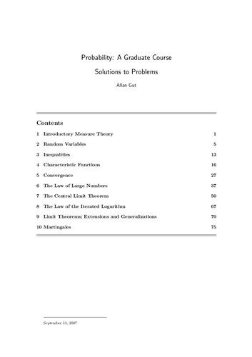 Probability: A Graduate Course (First and Second Edition Solutions, Instructor Solution Manual)