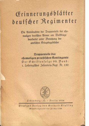 Das 1. Lothringische Infanterie-Regiment Nr. 130
