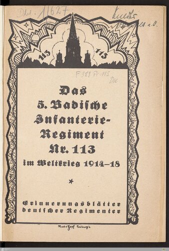 Das 5. Badische Infanterie-Regiment Nr. 113 im Weltkriege 1914/18
