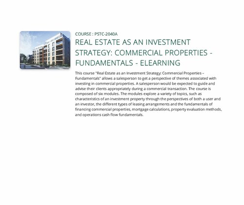 Post-Registration Phase Course 5 - Real Estate as an Investment Strategy: Commercial Properties - Fundamentals