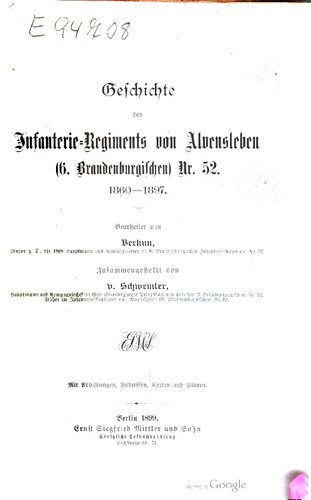 Geschichte des Infanterie-Regiments von Alvensleben (6. Brandenburgischen) Nr. 52. 1860 - 1897