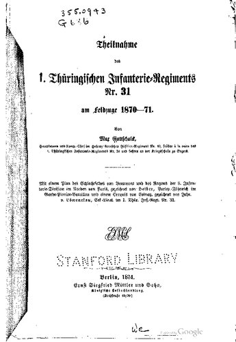 Teilname des 1. Thüringischen Infanterie-Regiments Nr. 31 am Feldzuge 1870-71