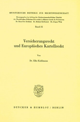Versicherungsrecht Und Europaisches Kartellrecht (German Edition)