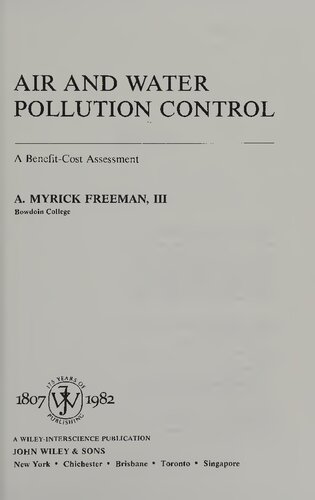 Air and water pollution control : a benefit-cost assessment