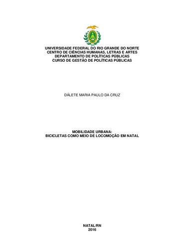MOBILIDADE URBANA: BICICLETAS COMO MEIO DE LOCOMOÇÃO EM NATAL