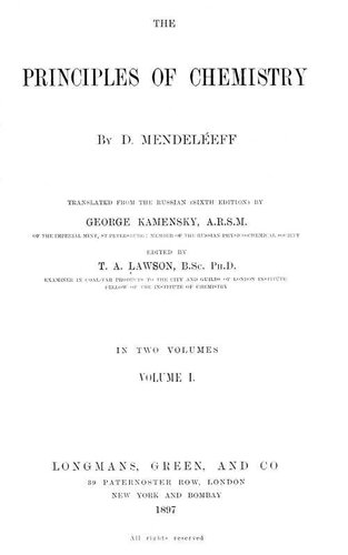 The Principles of Chemistry, Volume I
