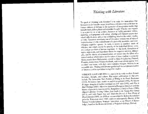 Thinking with Literature. Towards a Cognitive Criticism