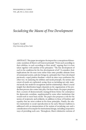 Socializing the Means of Free Development