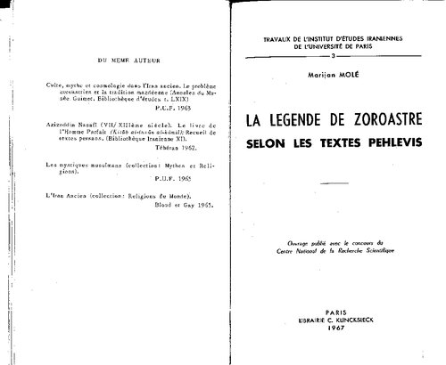 La légende de Zoroastre selon les textes pehlevis