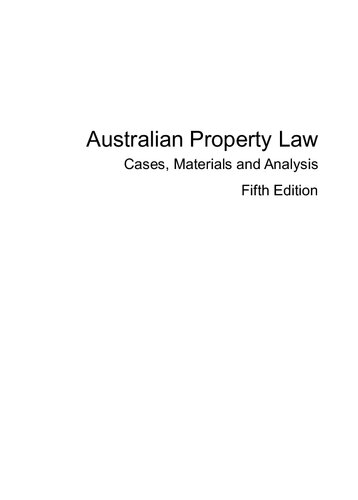 Australian Property Law: Cases, Materials and Analysis
