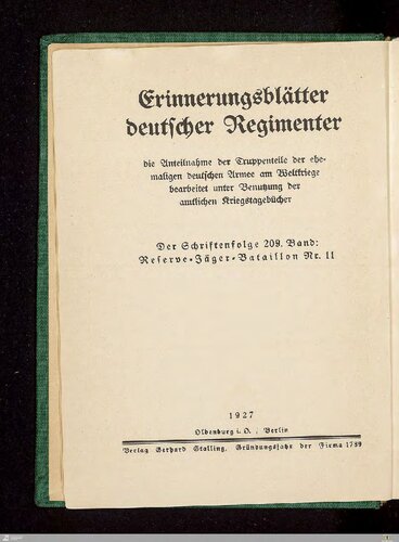 Geschichte des Reserve-Jäger-Bataillons Nr. 11 1914 - 1919