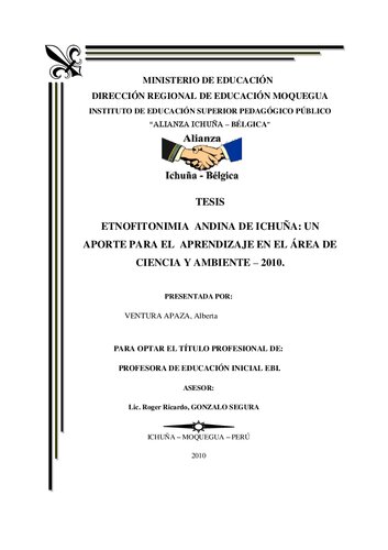 Etnofitonimia andina de Ichuña (Sánchez Cerro, Moquegua): un aporte para el aprendizaje en el área de Ciencia y Ambiente - 2010