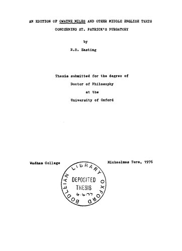 An edition of Owayne Miles and other Middle English texts concerning St. Patrick's Purgatory