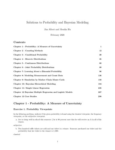 Probability and Bayesian Modeling [Modelling]  (Instructor Solution Manual, Solutions)