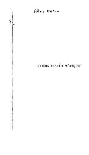 Cours d'arithmetique