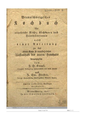 Braunschweigisches Kochbuch für angehende Köche, Köchinnen und Haushälterinnen