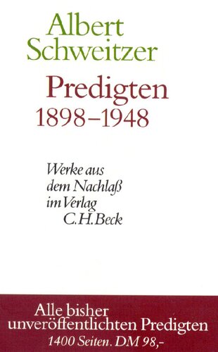 Predigten 1898-1948: Redaktion: Brüllmann, Richard; Gräßer, Erich