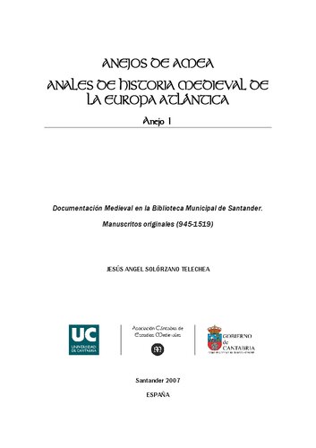 Documentación medieval en la Biblioteca Municipal de Santander. Manuscritos originales (945-1519)