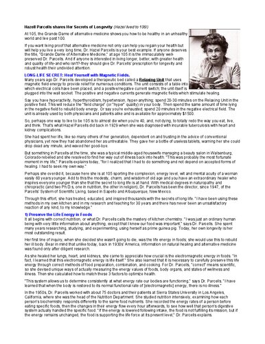 Hazell Parcells (Hazel Parcells) detoxification baths -  shares Her Secrets of Longevity (Hazel lived to 106!)