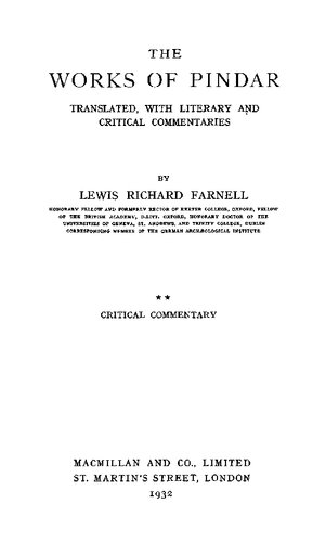 The Works of Pindar: Critical Commentary