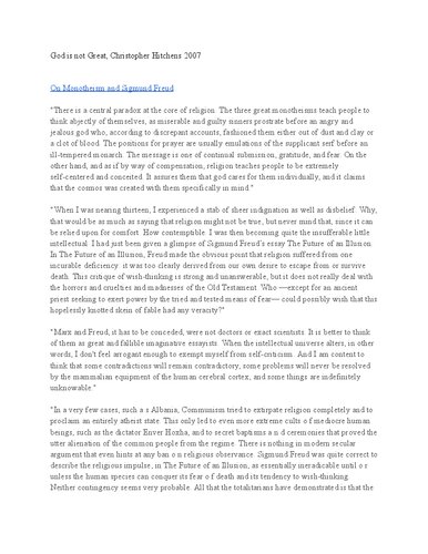 God is not Great, Notes (Christopher Hitchens 2007)