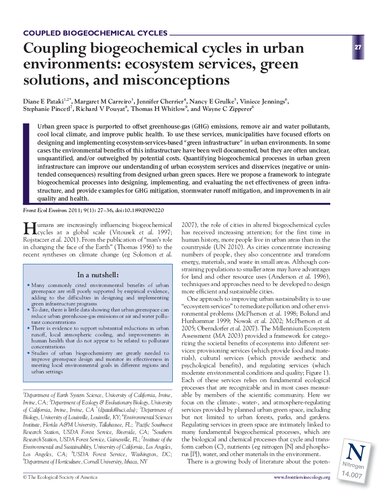 Coupling biogeochemical cycles in urban environments: ecosystem services, green solutions, and misconceptions