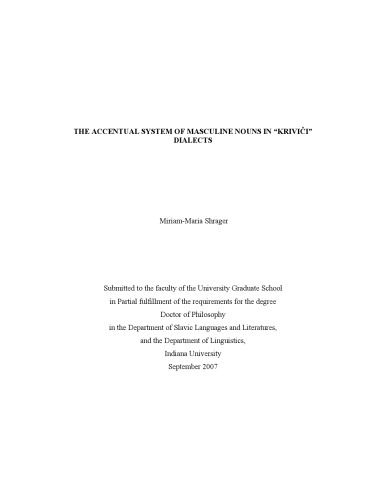 The accentual system of masculine nouns in ''Krivici'' dialects. Ph.D. dissertation