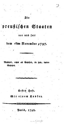 Die Preußischen Staaten vor und seit dem 16. November 1797