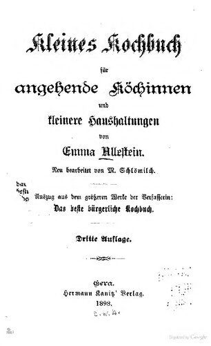 Kleines Kochbuch für angehende Köchinnen und kleinere Haushaltungen