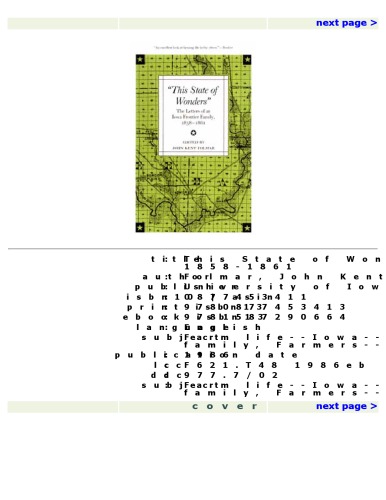 This State of Wonders: The Letters of an Iowa Frontier Family, 1858-1861 (Bur Oak Book)