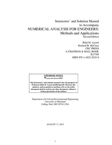 Numerical Analysis for Engineers: Methods and Applications, Second Edition   (Solutions, Instructor Solution Manual)