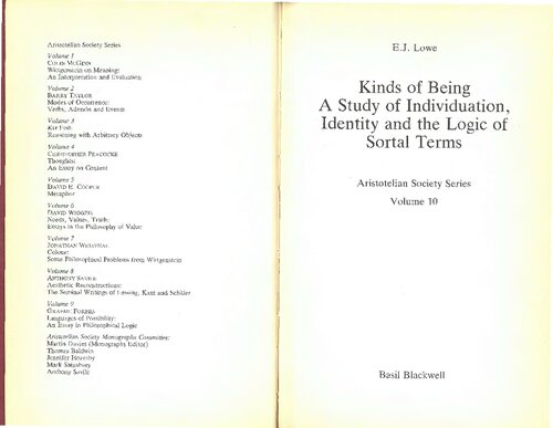 Kinds of Being: A Study of Individuation, Identity and the Logic of Sortal Terms