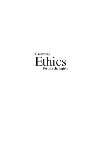 Essential Ethics for Psychologists: A Primer for Understanding and Mastering Core Issues