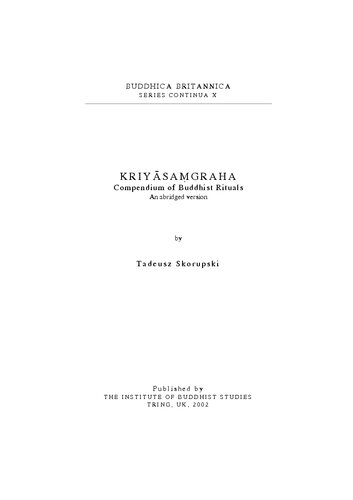 Kriyāsaṃgraha: Compendium of Buddhist Rituals
