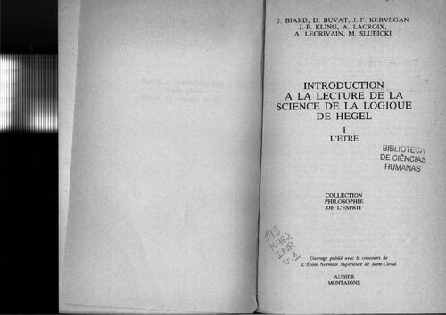 Introduction a la lecture de la science de la logique de Hegel I - L'Étre