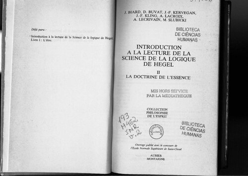Introduction a la lecture de la science de la logique de Hegel II - La doctrine de l'Essence