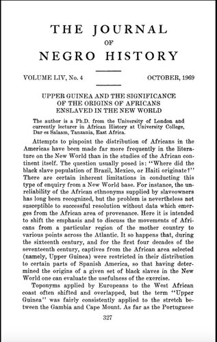 Upper Guinea and the Significance of the Origins of Africans Enslaved in the New World