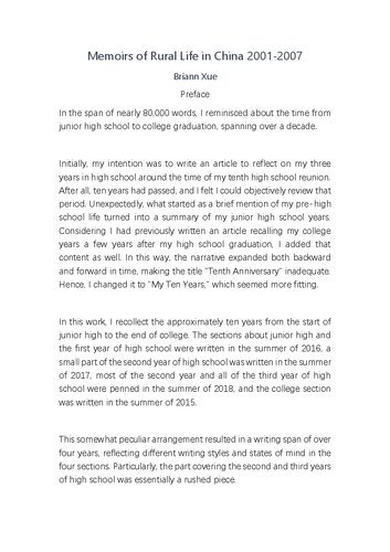 Memoirs of Rural Life in China 2001-2007