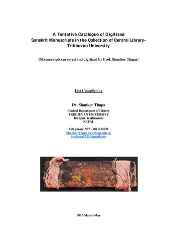 A Tentative Catalogue of Digitized Sanskrit Manuscripts in the Collection of Central Library - Tribhuvan University