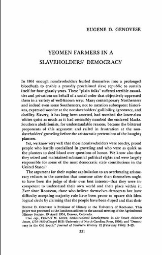 Yeomen Farmers in a Slaveholders' Democracy
