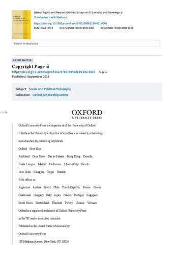 Liberal Rights and Responsibilities: Essays on Citizenship and Sovereignty
