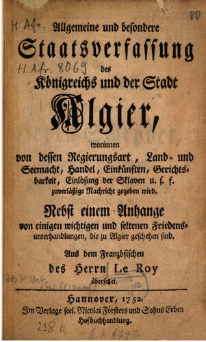 Allgemeine und besondere Staatsverfassung des Königreichs und der Staat Algier