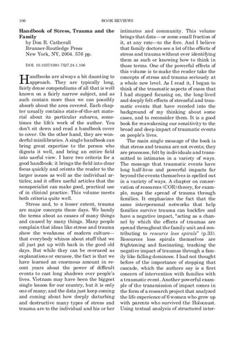 Handbook of Stress, Trauma and the Family