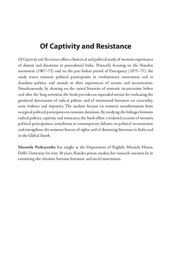 Of Captivity and Resistance: Women Political Prisoners in Postcolonial India