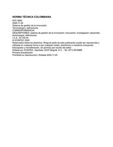Sistema de gestión de la innovación. Terminología y definiciones. (NTC 5800)