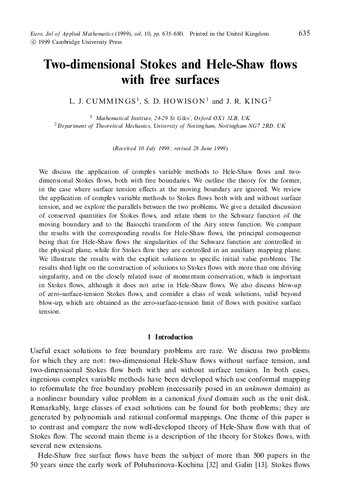 Two-dimensional Stokes and Hele-Shaw flows with free surfaces