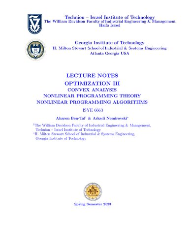 Optimization III.. Convex analysis, nonlinear programming theory, standard nonlinear programming algorithms