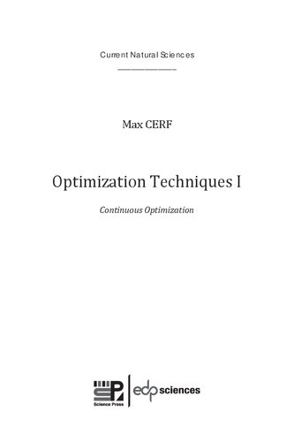 Optimization Techniques - Tome I: Continuous Optimization