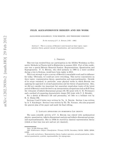 Felix Alexandrovich Berezin and his work