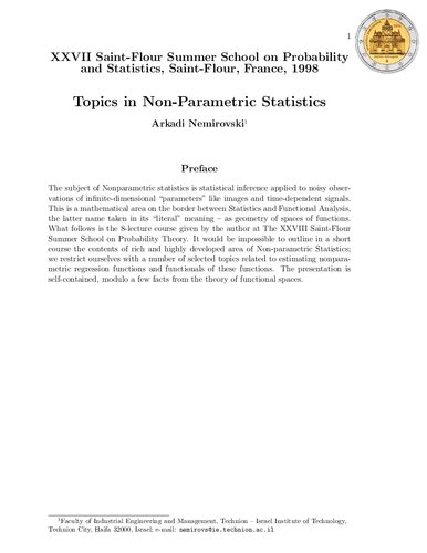 Topics in non-parametric statistics (XXVII Saint-Flour Summer School on Probability and Statistics